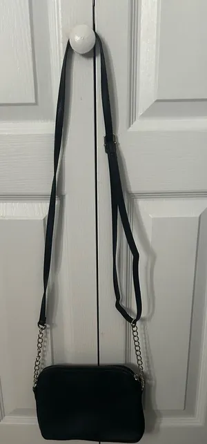 Black Faux Leather Crossbody Bag with Gold Chain thumbnail 1