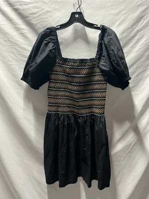 Madewell Black Smocked Bodice Puff-Sleeve Mini Dress‎ thumbnail 1