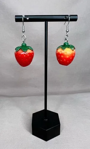 NWT Handmade Fun Strawberry Dangly Food Earrings thumbnail 1
