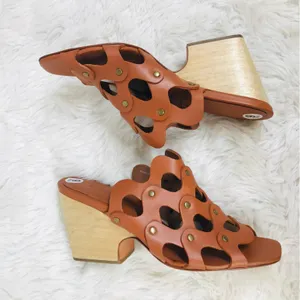 RACHEL‎ COMEY Brown Leather Mule Clog Wedge Sandal Tawny Woven Stud Size 6 thumbnail 6