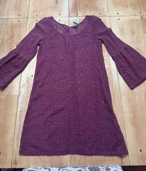 American Eagle Outfitters‎ Crochet Bell Sleeve Mini Dress Plum Purple M thumbnail 1