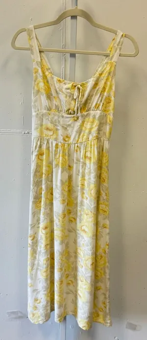 Monteau Los Angeles Yellow Floral Linen Blend Midi Dress 502443-3 Small Sundress thumbnail 1