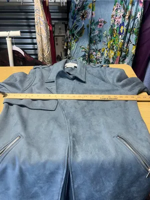 Magaschoni Dusty Blue Faux Suede Open Front Moto Jacket XL thumbnail 14