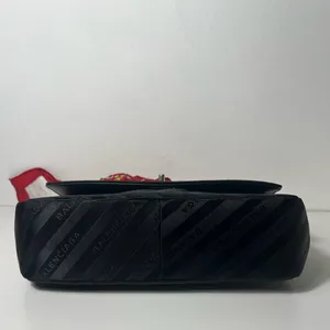Balenciaga BB Satin Jacquard Black Logo Scarf Chain Shoulder Crossbody Bag Purse thumbnail 10