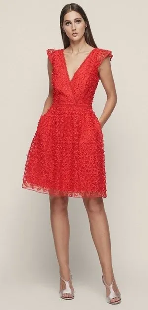 Reiss Abrianna Red Lace V-Neck Cap Sleeve Cocktail Dress Size 4 thumbnail 1