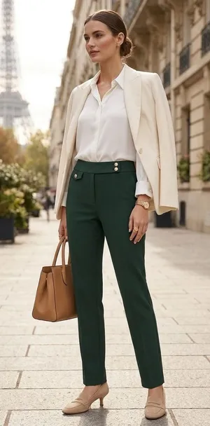 Rachel Zoe Hunter Green Slim Ankle Trousers Gold Button High Rise Pants 6‎ thumbnail 1