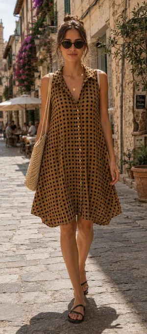 Rosemarine Italian Polka Dot Button Front Sleeveless Linen Dress Small‎ thumbnail 1