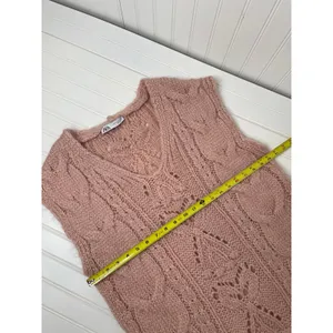 ZARA Pink Wool Blend Cable Knit Tunic Long Oversized Sweater Vest Top Size S thumbnail 3