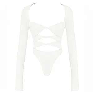 NWOT HOUSE OF CB Danica White Cutout Bodysuit long sleeves sz S thumbnail 3