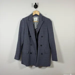 NWOT Wilfred by Aritzia Margaux Oversized Plaid Blazer Blue/Grey Size 0 thumbnail 4