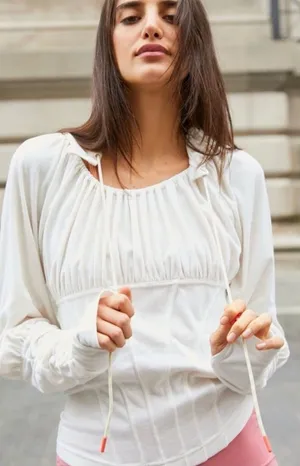 Free People Movement Look Within Layer Long Sleeve Hoodie in Cream Sz S thumbnail 1