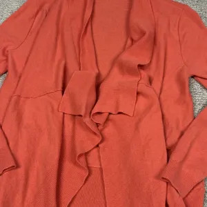 Garnet Hill Cardigan Sweater Womens Medium Coral Orange Drape Front Cashmere thumbnail 5