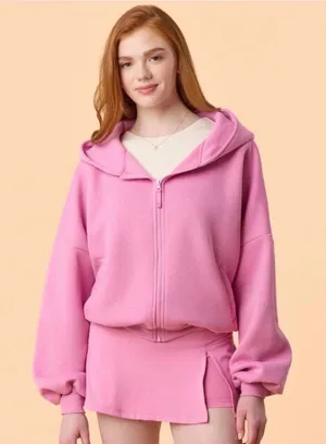NWT! Blogilates Women's Marshmallow Full Zip Hooded Sweatshirt - Pink XS NEW! thumbnail 1
