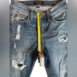 JUDY BLUE Green Blue Plaid Patch Skinny Fit Jeans Size 0/24 Women’s‎ thumbnail 7