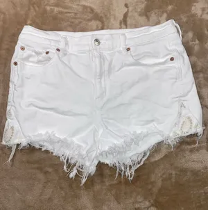 American Eagle Outfitters White Distressed Denim Shorts with Lace Insets thumbnail 1
