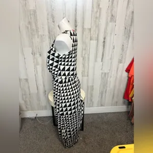 Magic Geometric Triangle Maxi Dress Womens Size Small Black White Tank Sundress thumbnail 5