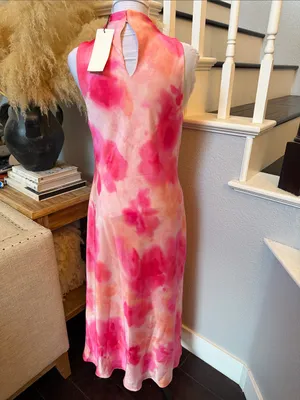ZARA Tie-Dye Satin Cowl Neck Sleeveless Midi Dress – Size Large thumbnail 6