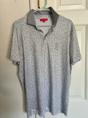 Redvanly Men's M Gray/White Floral Short Sleeve Collared Polo Shirt Logo thumbnail 1