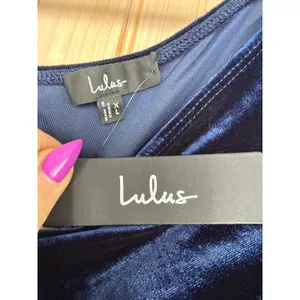 NWT Lulus Notorious Icon Navy Blue Velvet Asymmetrical Maxi Dress Gala Size XL thumbnail 7