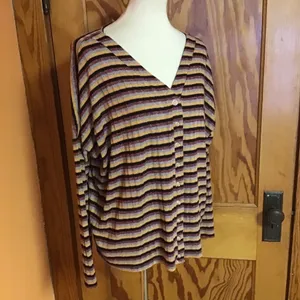 BKE Buckle Striped Button Front Top Womens Small Boho Ribbed Long Sleeve Shirt thumbnail 7