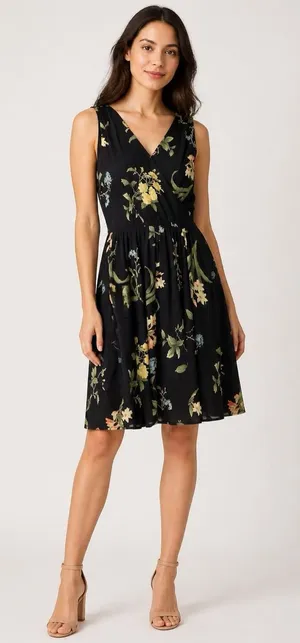 Joie Floral Mini Dress V Neck Black Sleeveless Silk Dress Size Medium thumbnail 1