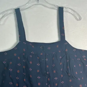 Caslon Navy Blue Textured‎ Floral Print Button Front Tank Top Size M thumbnail 6