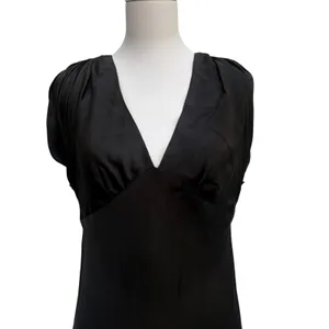 Zara Woman 100% Silk‎ Midi Dress Large Blank V-Neck Rouch Sleeve Slip Classy LBD thumbnail 2