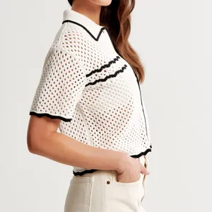 Abercrombie & Fitch women's crochet style button up polo size large thumbnail 4