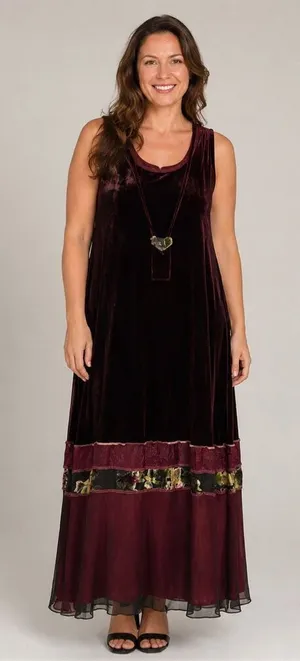 S.A.2 Silk Blend Vintage Velvet floral Burgundy Maxi Dress Whimsy goth #800 thumbnail 1