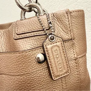COACH F16531 Penelope Metallic Golden Beige Pebbled Leather Carryall Satchel Bag thumbnail 14