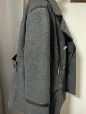 MICHAEL Michael Kors Women’s XL Gray Wool Blend Moto Peacoat Faux Leather Trim thumbnail 2
