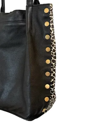 Hammitt Oliver Medium Dapple Calf Hair Leather Tote Black White Studded thumbnail 5