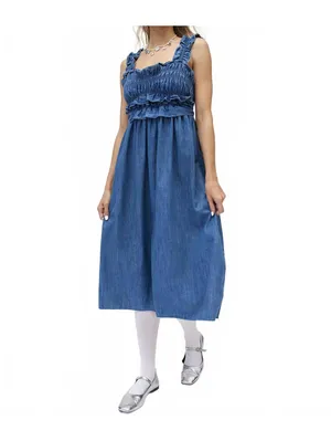 UO Kimchi Blue Cotton Kenzie Empire Waist Bow Denim Midi Dress NWT XS thumbnail 2