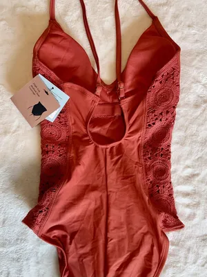 NWT Shade & Shore Orange Crochet One-Piece Swimsuit - Size: Extra Small thumbnail 5