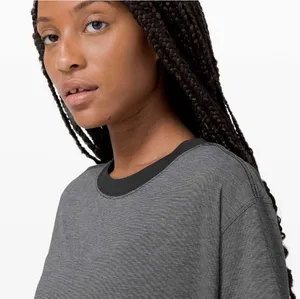 LULULEMON All Yours Boyfriend Tee Micro Stripe Black White Size 8 10 Cotton EUC thumbnail 3