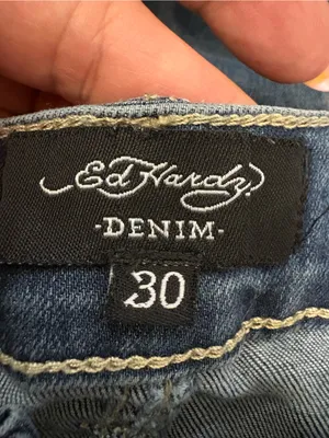 Ed Hardy Blue Flare Jeans with Colorful 'True Love' Embroidery 30 Y2K Grunge thumbnail 11