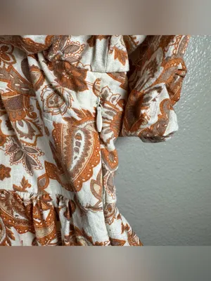 Anthropologie Puff-Sleeve Peasant babydoll Top in Rust Paisley SZ:L thumbnail 7