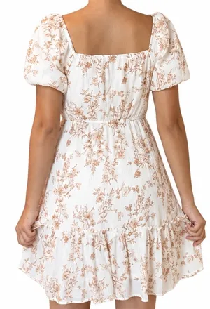 Blu Pepper Cream Mini Dress with Tan Floral Print thumbnail 2