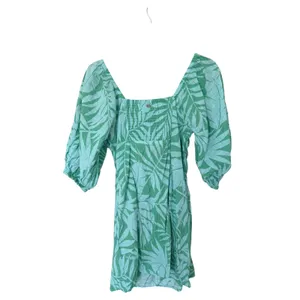 Billabong Tropical Palm Print Tie Front Mini Dress Green Teal Cotton Size Medium thumbnail 5