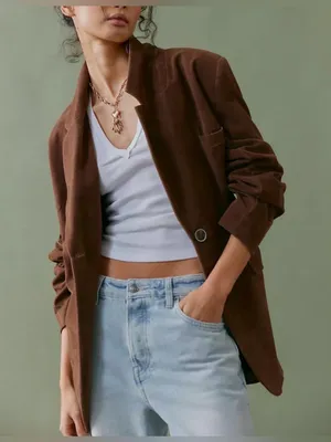 FREE PEOPLE NWT Paper Cut Vegan Suede Blazer / Brown Bear thumbnail 1