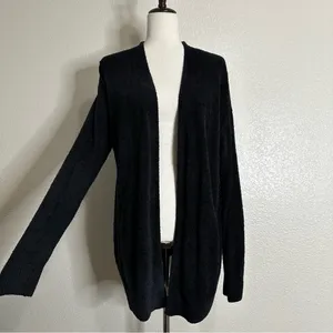 Barefoot Dreams Cozychic Lite Black Open Front Soft Sweater Cardigan, Sz Large thumbnail 2