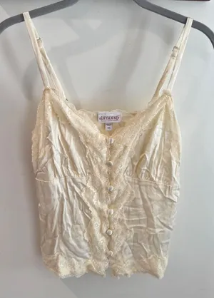 Shyanne Lace Trim Button Front Camisole Top Cream XS Viscose Boho Sleeveless thumbnail 1