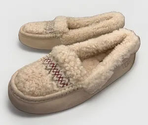 UGG Ansley Heritage Braid Suede Moccasin Slippers Sand Cream Shearling Womens 9 thumbnail 1