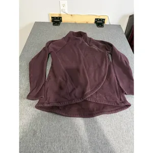 Athleta Cozy Karma Purple Fleece 1/4 Zip Mock Neck Raglan Sweatshirt M thumbnail 2
