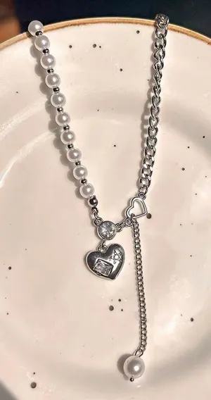 Women's 925 Sliver Love Pearl Necklace thumbnail 1