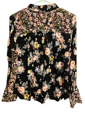 Free People Hold Onto Me Floral Button‎ Down Top Size Medium Black thumbnail 8