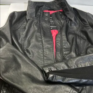 Black Faux Leather Jacket with Pink Lining Size L thumbnail 2