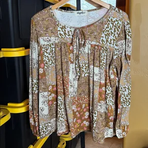 Haptics Country Bliss Patchwork Boho Blouse Floral Paisley Size Large thumbnail 5