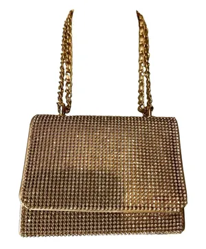 Gold Tone Rhinestone Crystal Shoulder Bag Chain Strap Magnetic Lined Pockets thumbnail 1