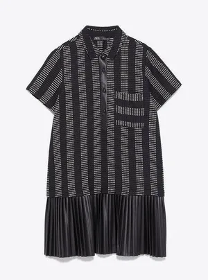 woven striped pleated dress thumbnail 3